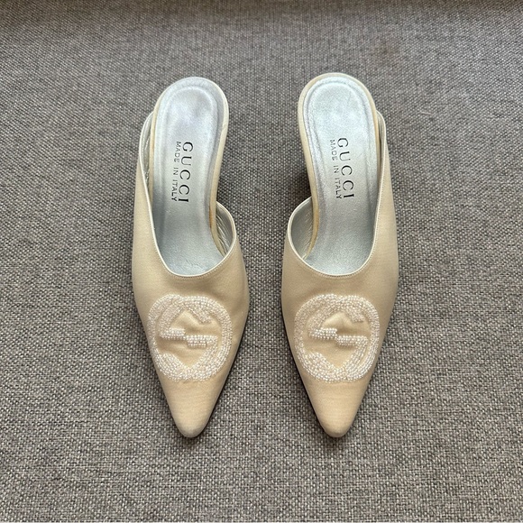 Gucci Shoes - Rare vintage satin Gucci beaded mule heels